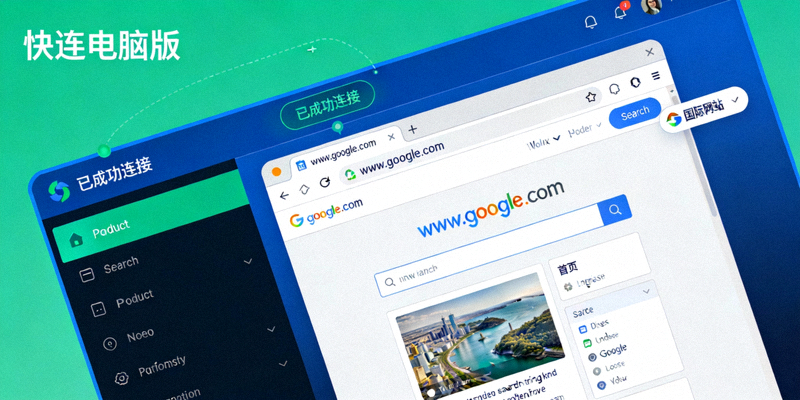 快连电脑版成功连接后访问国际网站的效果演示