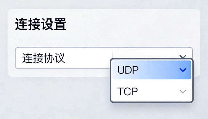 快连电脑版设置界面中切换连接协议UDP或TCP的选项截图