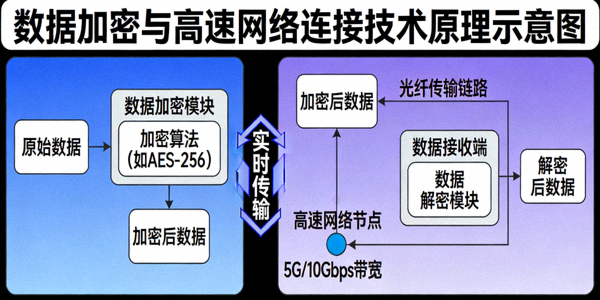 数据加密与高速网络连接技术原理示意图